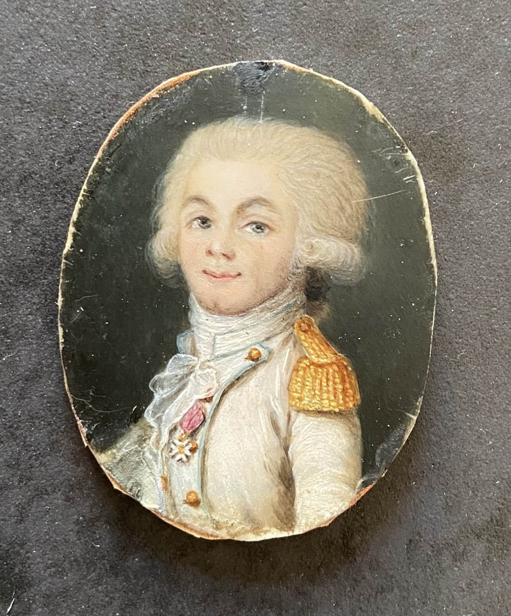 Miniature On Ivory, Portrait Of An Infantry Officer, Late 18th Century-photo-2