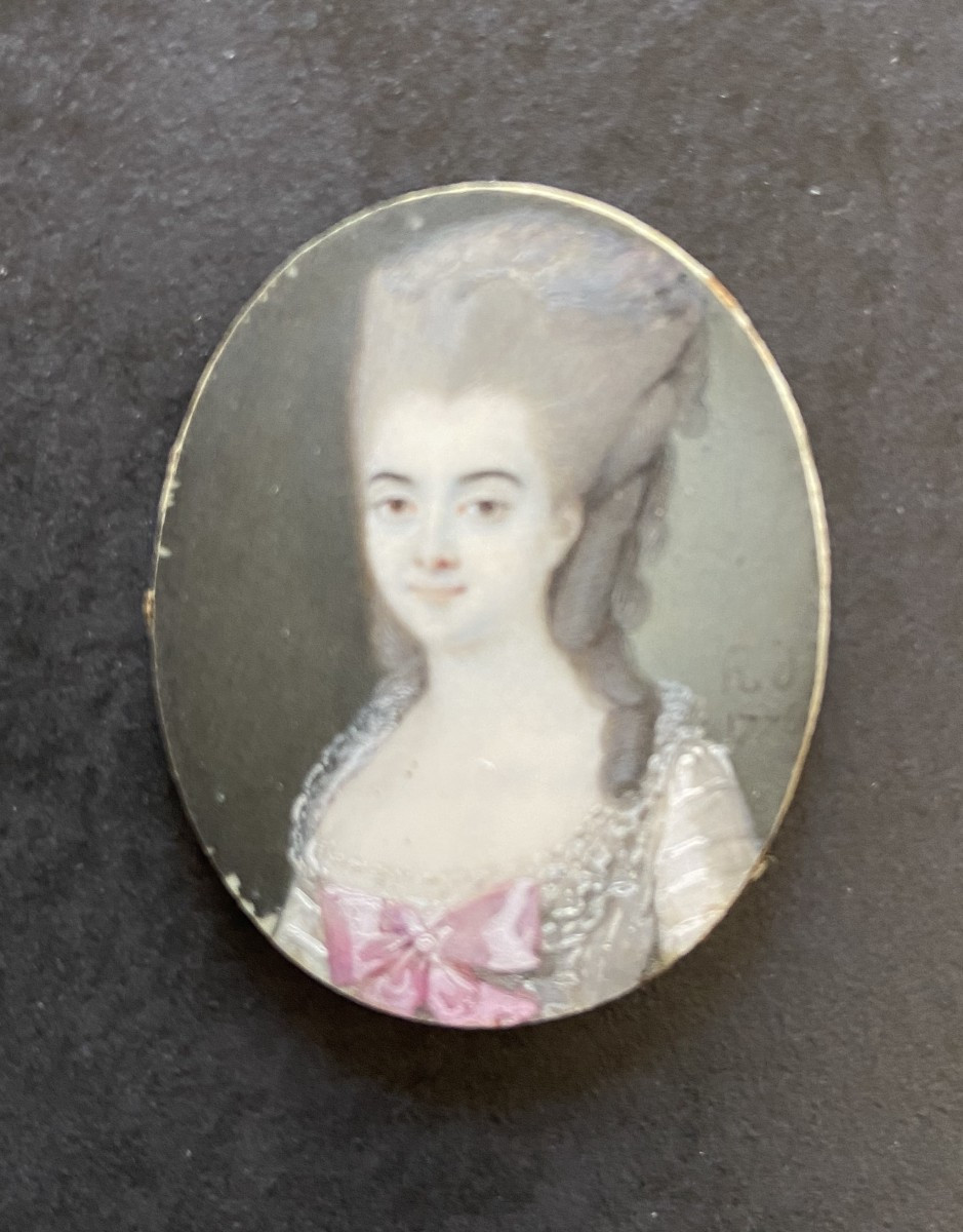 Desbuissons François-hippolyte, Miniature Sur Ivoire, Portrait De Dame Daté 1776-photo-2