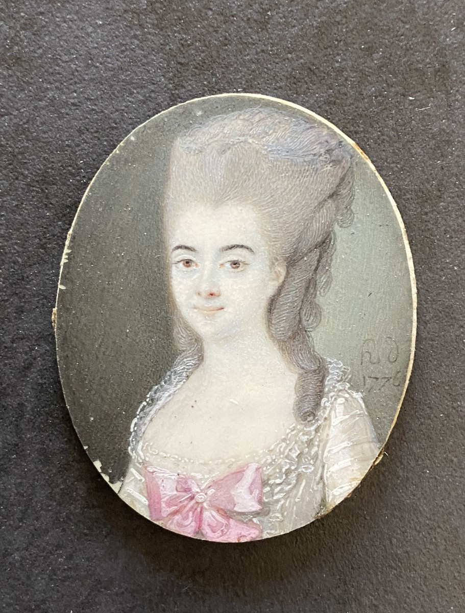 Desbuissons François-hippolyte, Miniature Sur Ivoire, Portrait De Dame Daté 1776-photo-3