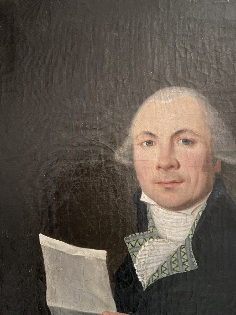 Portrait Of A Man With A Letter, Consulate/directory Period, Oil On Canvas, Late 18th Century-photo-3