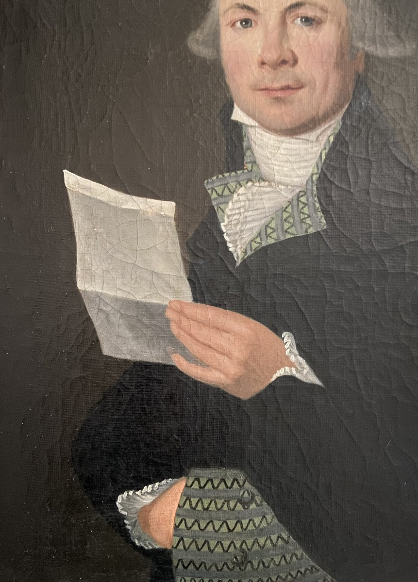 Portrait d'Homme à La Lettre, époque Consulat/directoire, Huile Sur Toile Fin XVIIIème-photo-2