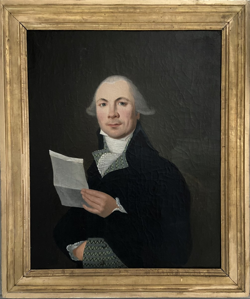 Portrait d'Homme à La Lettre, époque Consulat/directoire, Huile Sur Toile Fin XVIIIème