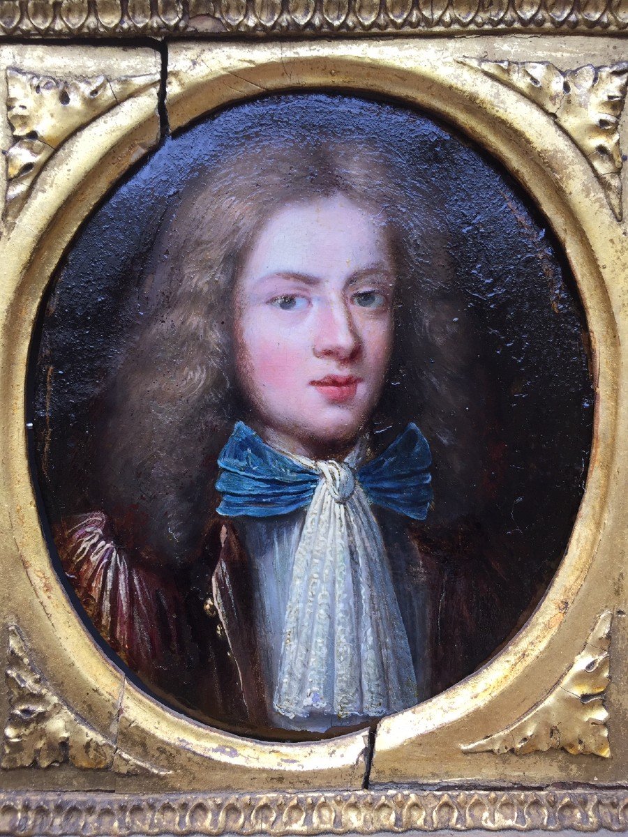 Large Miniature On Copper, Portrait Of A Gentleman End Of The 17th Century-photo-2