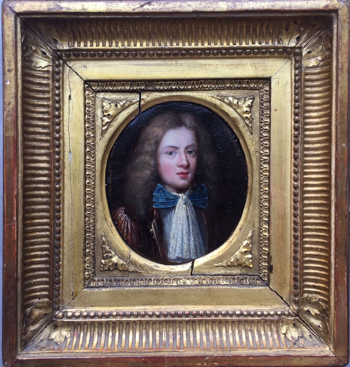 Large Miniature On Copper, Portrait Of A Gentleman End Of The 17th Century