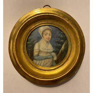 Miniature On Ivory Portrait Of Woman Empire Period
