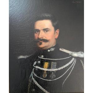 Portrait d'Officier Gendarme, Signé Paul Lioté, Huile Sur Toile XIXème Siècle