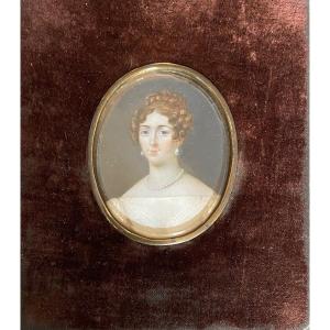 Miniature Sur Ivoire, Portrait De Dame, époque Restaurtion, XIXème Siècle