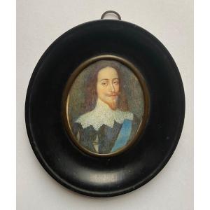 Portrait De Charles 1er d'Angleterre, Miniature Sur Ivoire début XVIIIème siècle