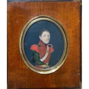 Grande Miniature Sur Ivoire, Portrait d'Officier Dragon Vers 1830