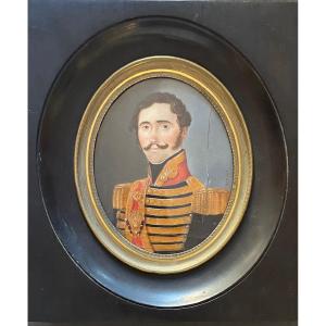 Grande Miniature sur ivoire, Portrait d'Officier Tambour Major, 1823