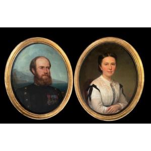 Portraits De l'Empereur Maximilien d'Autriche Et  l'Impératrice Charlotte De Belgique, Huile 