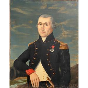 Portrait d'Officier Artillerie, époque Directoire/consulat, Huile Sur Toile Fin XVIIIème