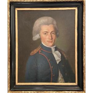 Portrait Officier Artillerie, Fin XVIIIème, Huile Sur Toile