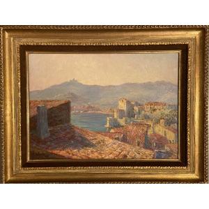 Vue De Collioure signé Le Bienvenu-Dutourp Edmond, Huile Sur Toile XXème Siècle