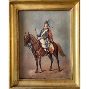 Charles Le Tourneur, Hussard Sous La Révolution, Huile Sur Toile Début XXème