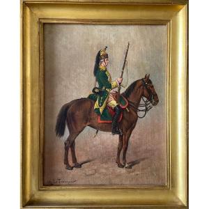 Charles Le Tourneur, Dragoon Officer Under The Ancien Régime, Oil On Canvas Early 20th Century