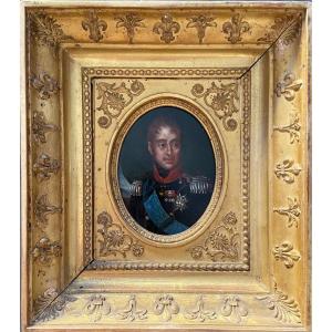 Portrait Of King Charles X, Miniature On Wood Panel From The 19th Century