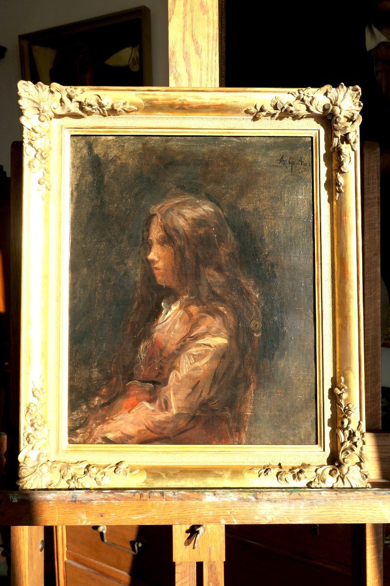 Amand Désiré Gautier C1870 Impressionist Portrait Of A Young Girl-photo-3