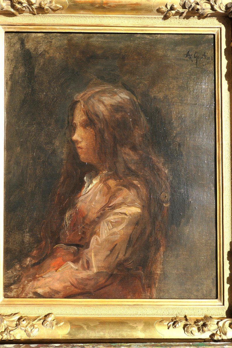 Amand Désiré Gautier C1870 Impressionist Portrait Of A Young Girl-photo-3