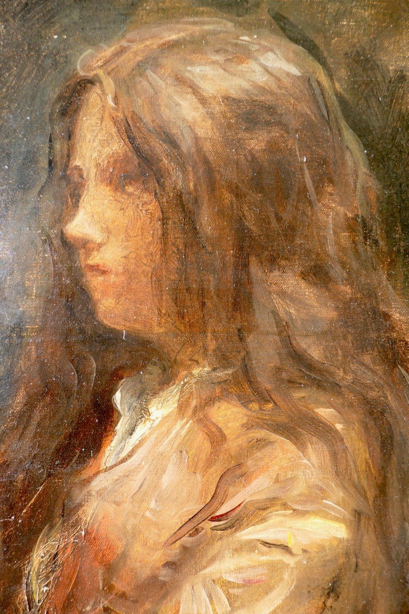 Amand Désiré Gautier C1870 Impressionist Portrait Of A Young Girl