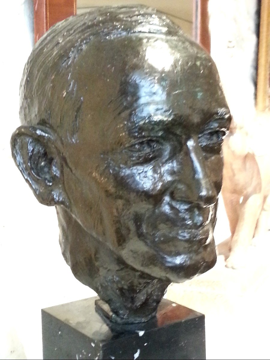 Jo Davidson 1950 Bronze Bust Of John D. Rockefeller 3rd On Black Marble Base-photo-2