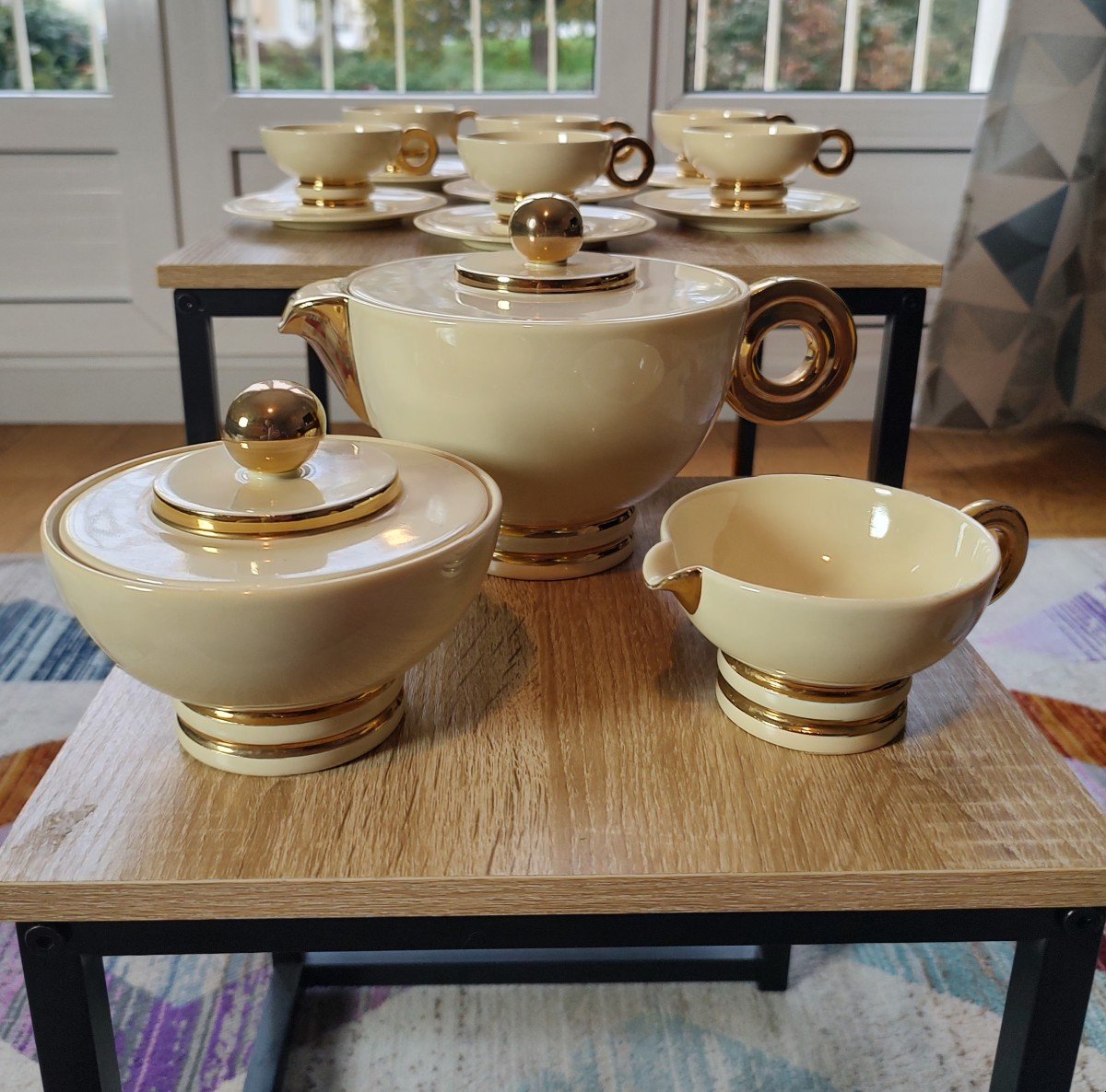 Robj. Paris - Coffee Service In Cream White Enameled Ceramic Enhanced With Gilding.-photo-3