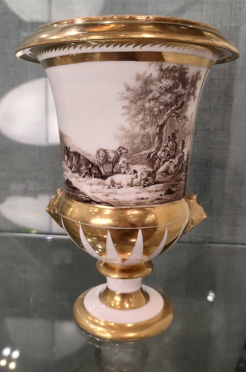 Paris - Early 19th Century - Pair Of Vases Decorated In Sepia Camaieu Of Rural Scenes.-photo-4