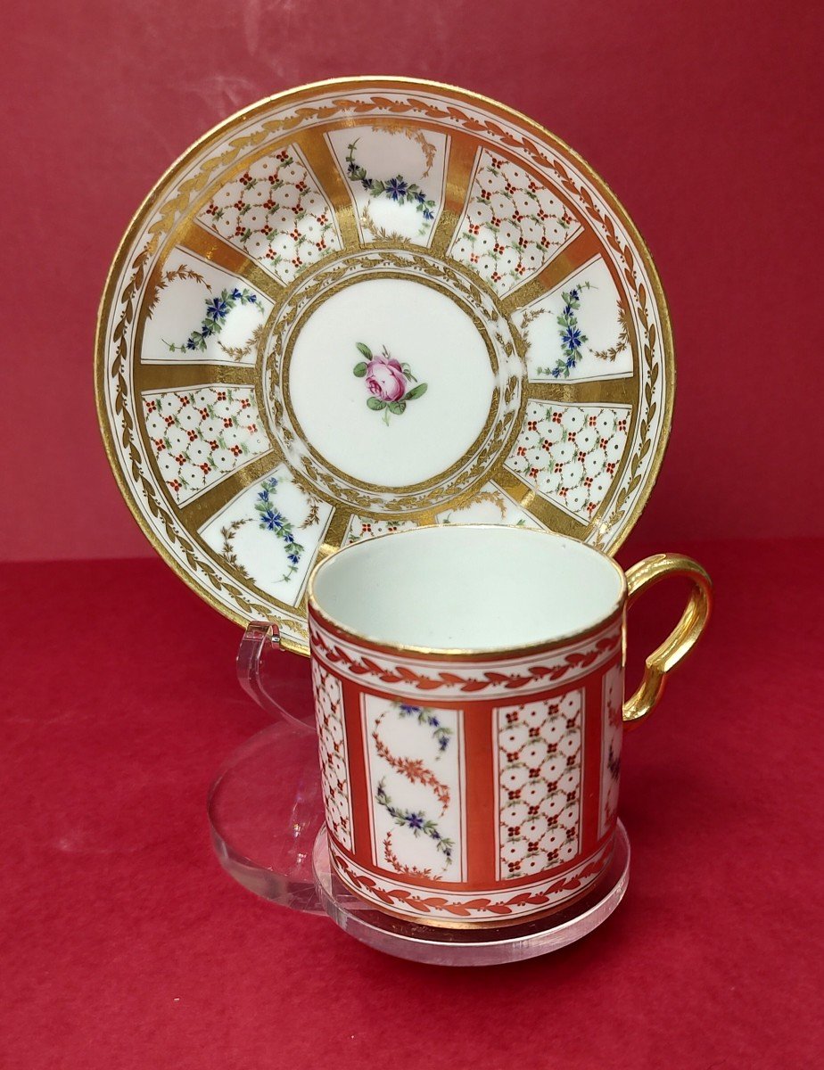 Manufacture Du Comte De Provence - Cup And Saucer With Vegetable And Gilding Decor. 18th Century