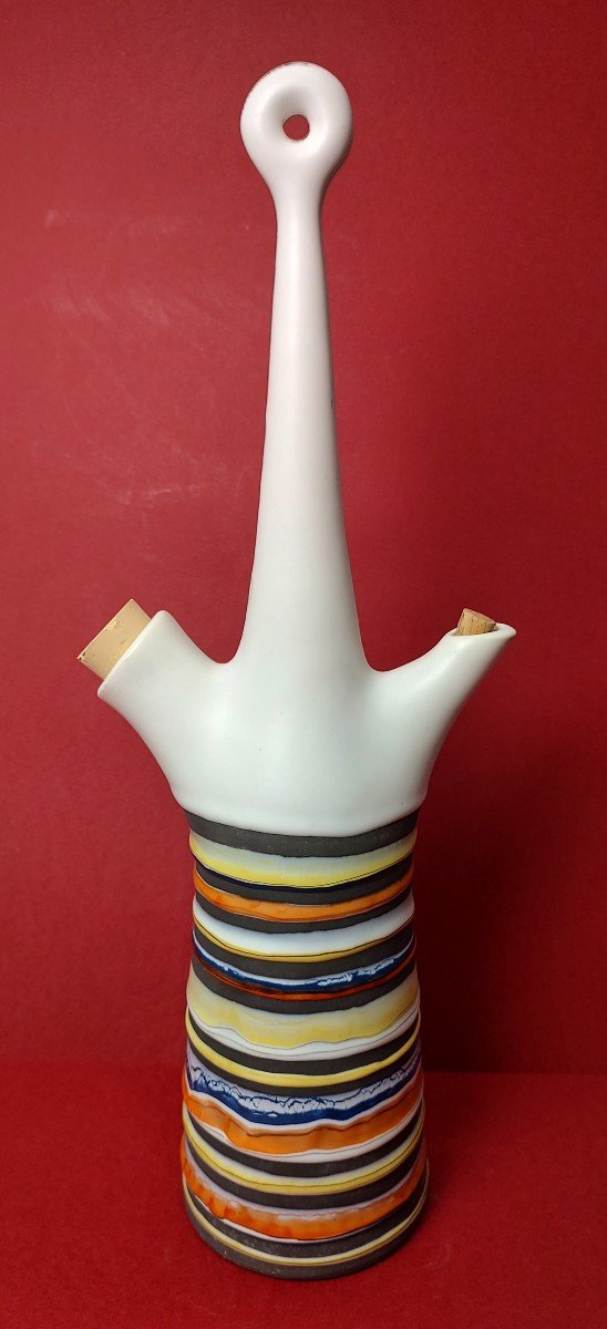 Roger Capron (1926-2006) - Bottle Marked “fine” With High Hold And Polychrome Striped Decor.-photo-2