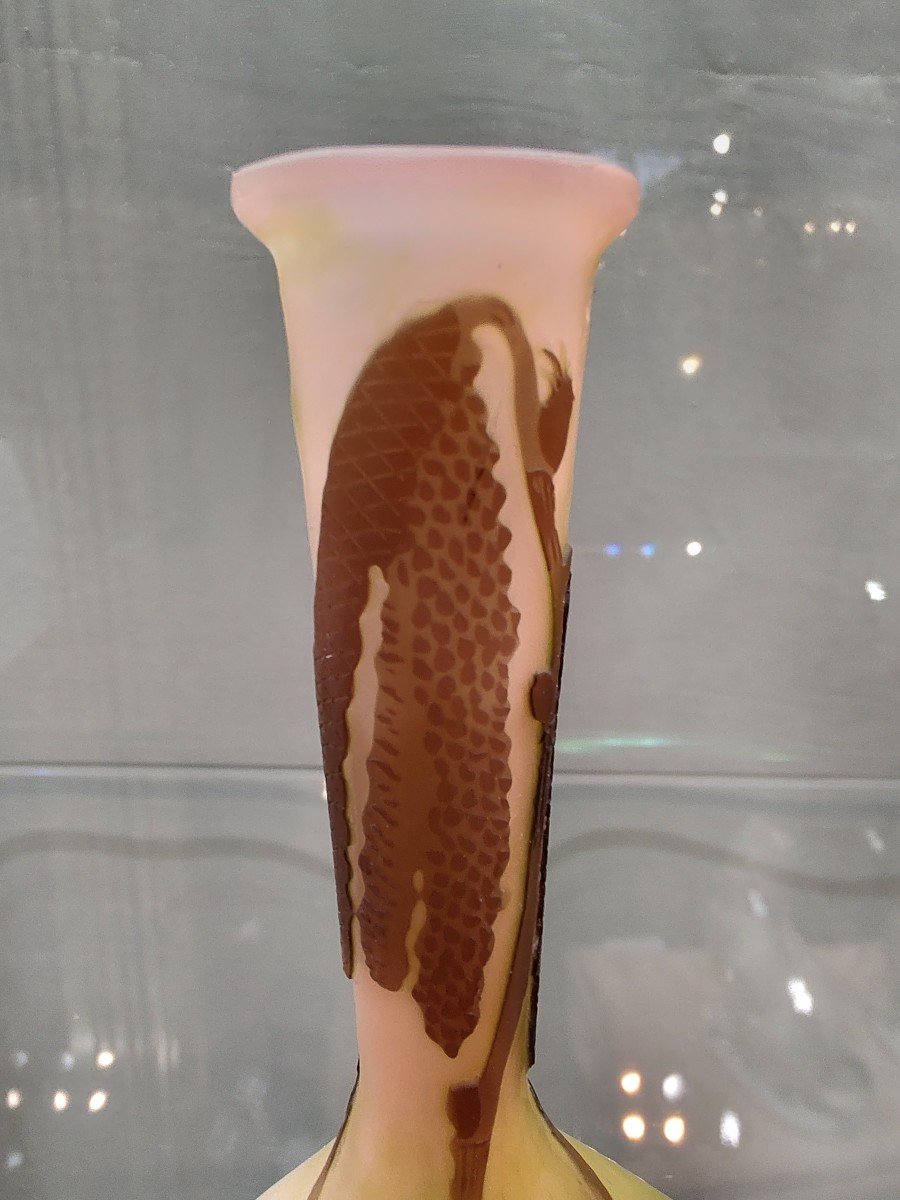 Ets Gallé 1846/1936 - Soliflore Vase In Berluze Shape Decorated With Birch Catkins.-photo-4