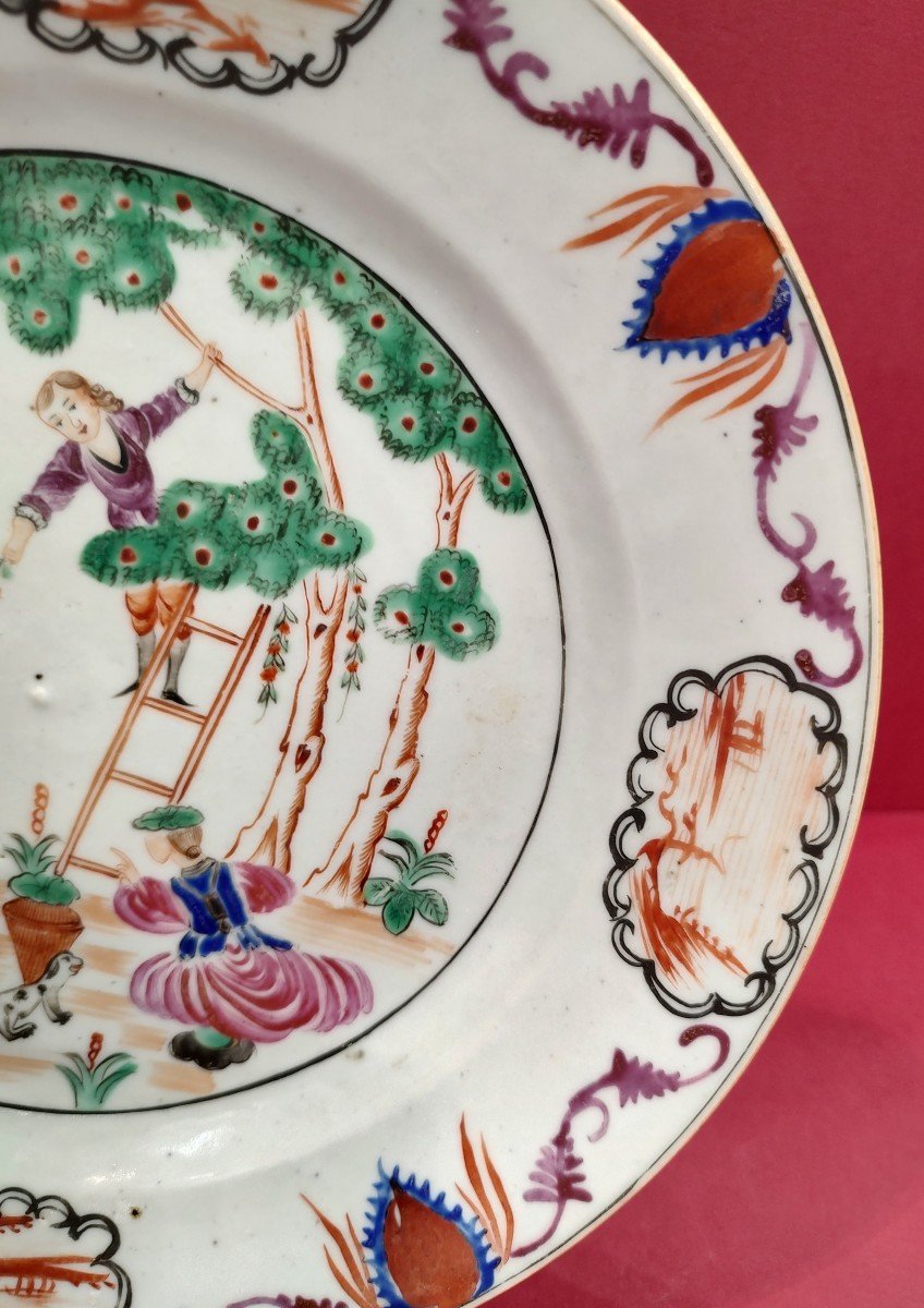 Chine De Commande (compagnie Des Indes) - XVIIIe - Assiette « La Cueillette Des Cerises » -photo-3