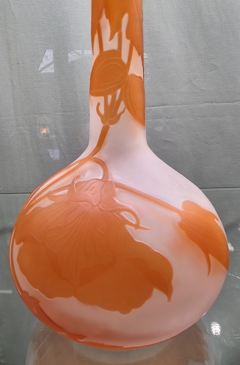 Eablissements Gallé 1904/1936  - Vase à Décors De Liserons Oranges Sur Fond Blanc.-photo-3