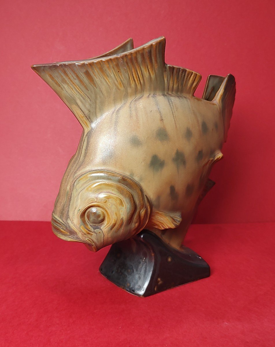 Charles Gréber (beauvais 1853 -1935) - “fish” Vase In Sandstone.-photo-4