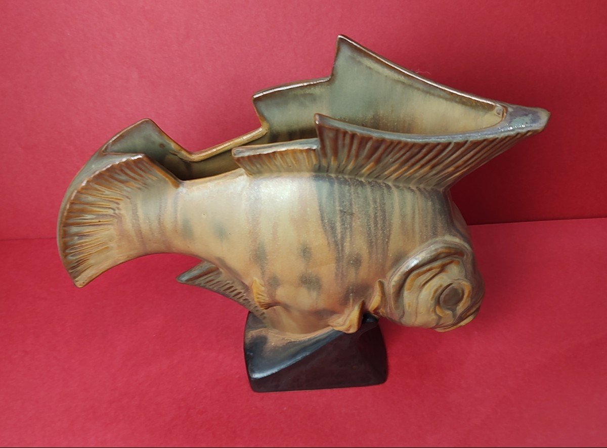 Charles Gréber (beauvais 1853 -1935) - Vase « Poisson » En Grès.-photo-3