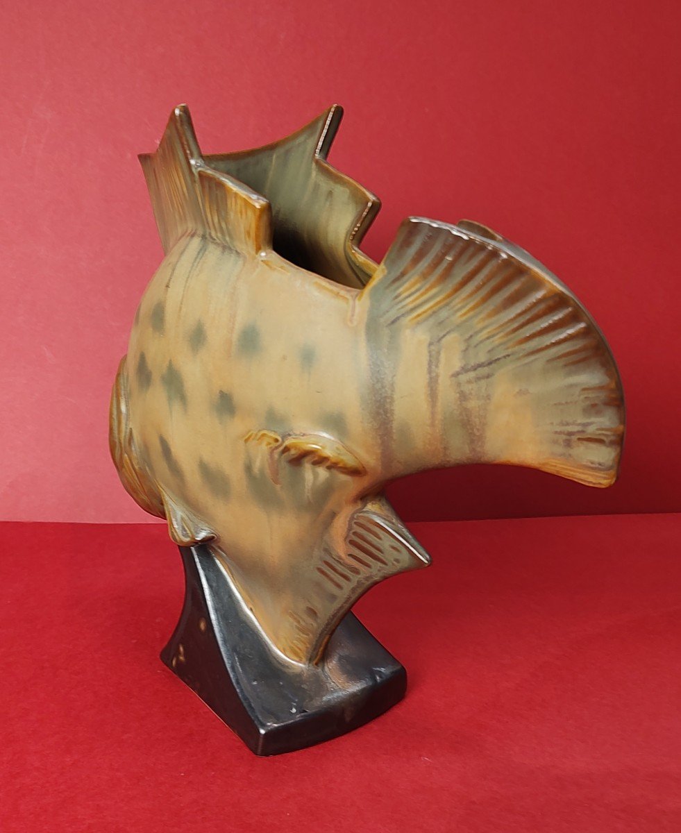 Charles Gréber (beauvais 1853 -1935) - “fish” Vase In Sandstone.-photo-2