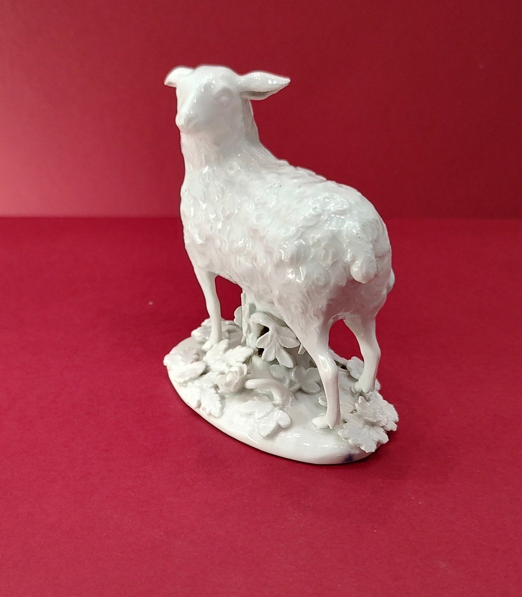 Meissen - 18th Century - Model By Jj Kandler - Large Sheep Standing On An Oval Terrace.-photo-1