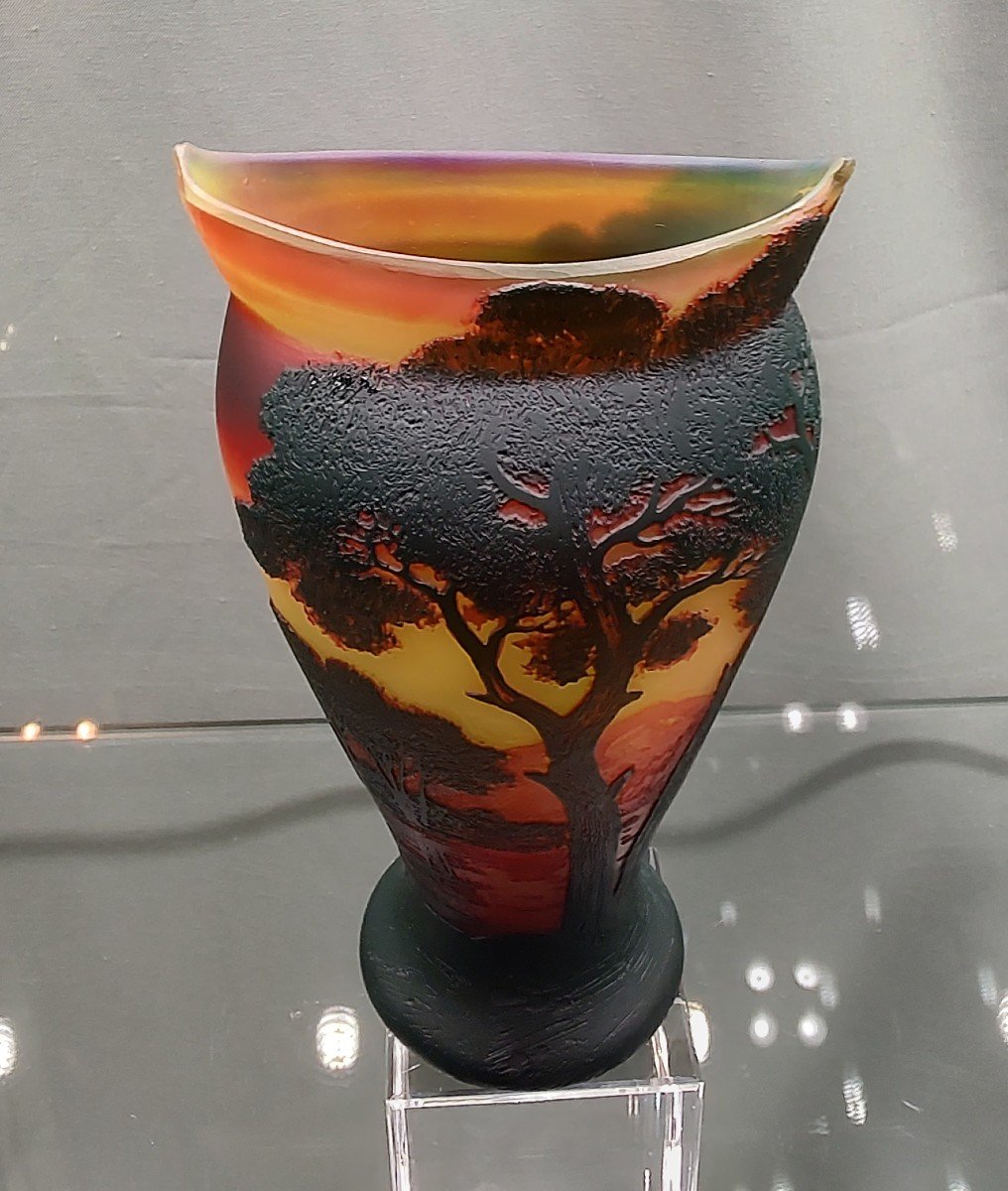 De Vez - Cristallerie De Pantin (1907-1914) Conical Vase With Hot-drawn Two-pointed Neck.-photo-6