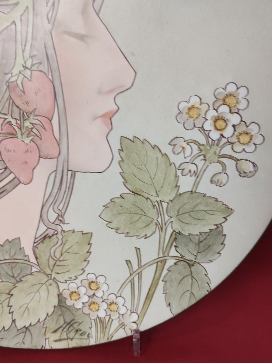 Henri Gros - Decorator Of The Massier Family - Circa 1900 - Dish With A Profile Symbolizing Summer-photo-3