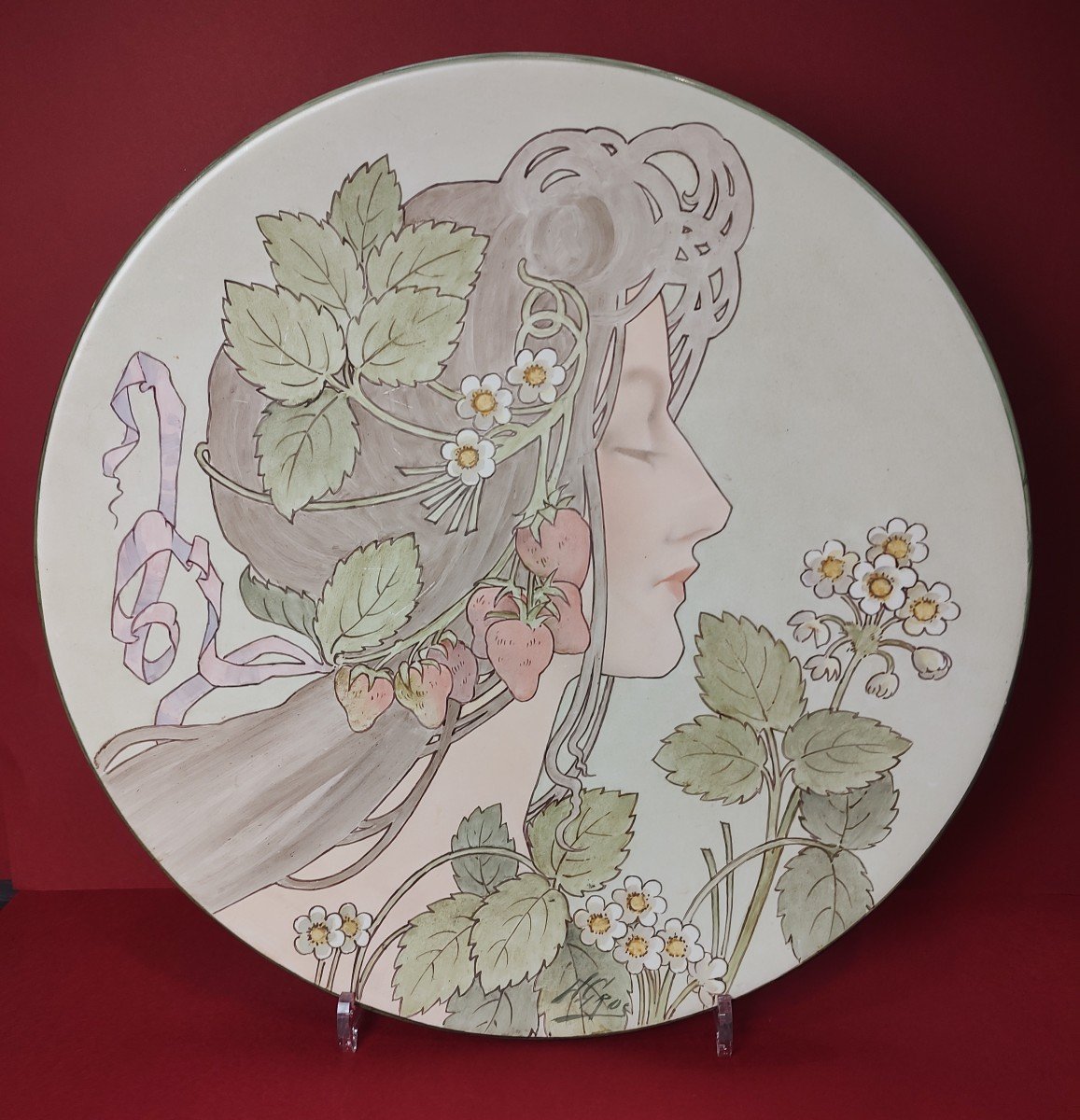 Henri Gros - Decorator Of The Massier Family - Circa 1900 - Dish With A Profile Symbolizing Summer