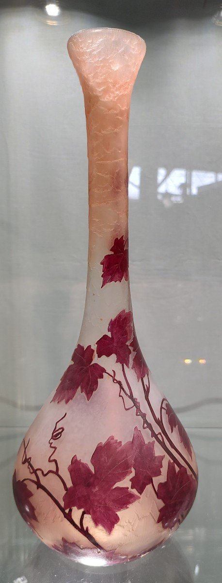 Legras - Début XXe Siècle - Vase à Long Col à Décor De Vignes De La Série "rubis"-photo-4