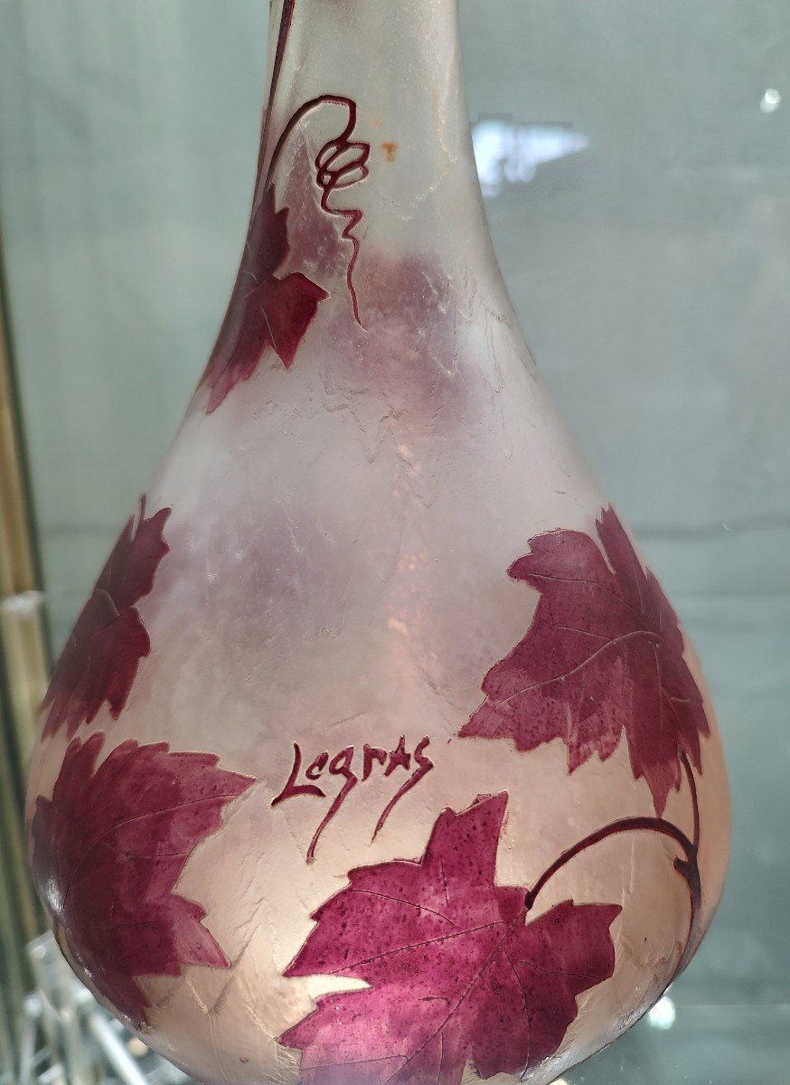 Legras - Début XXe Siècle - Vase à Long Col à Décor De Vignes De La Série "rubis"-photo-2