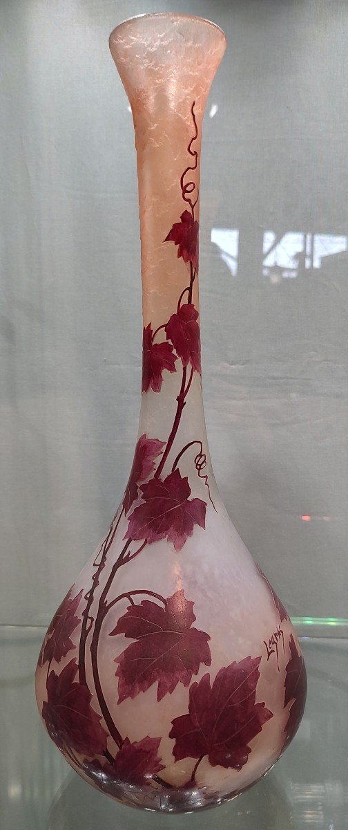 Legras - Début XXe Siècle - Vase à Long Col à Décor De Vignes De La Série "rubis"-photo-3