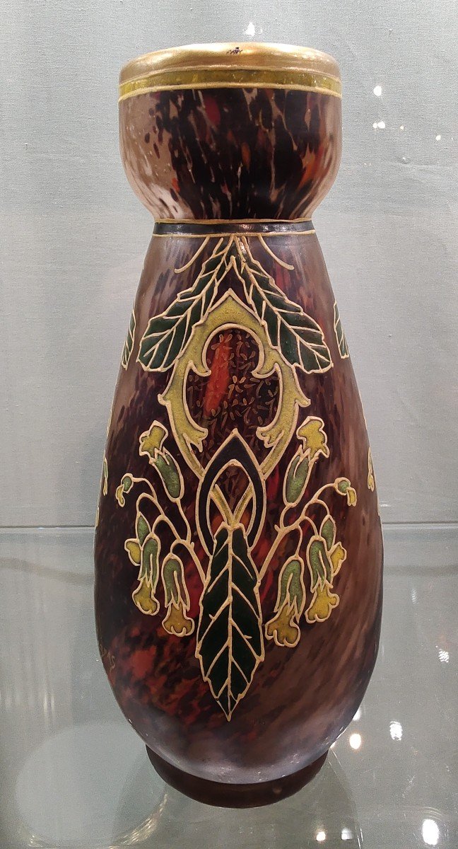 Legras - Vase Balustre Sur Talon à Décor "arabisant"