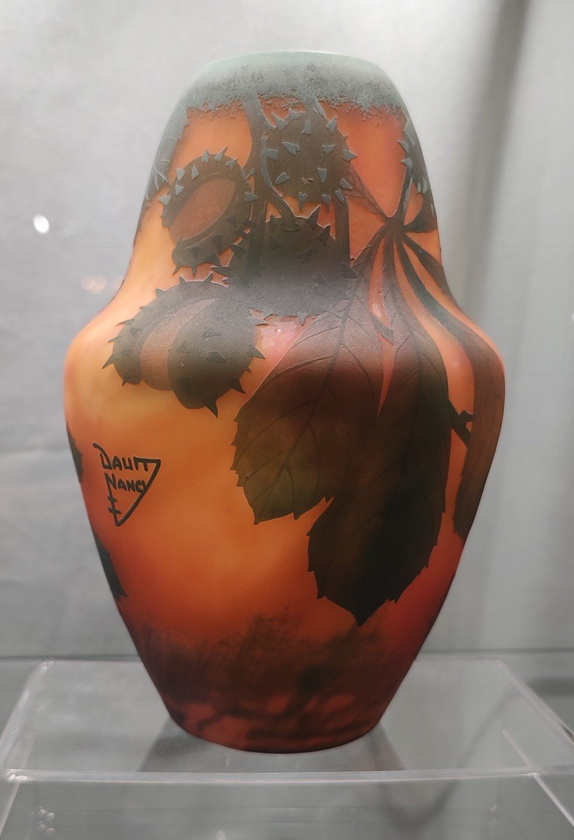 Daum Nancy - Vase With Acid-erased Decor Of Chestnut Leaves And Fruits.-photo-3