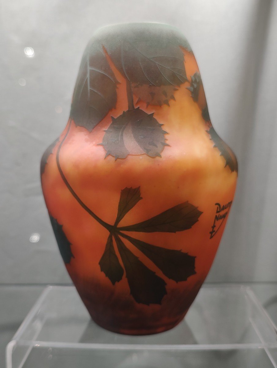 Daum Nancy - Vase With Acid-erased Decor Of Chestnut Leaves And Fruits.-photo-1