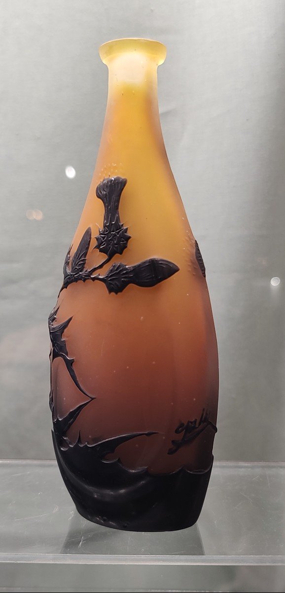 Galle Establishments (1904/1936) - Single-flower Vase Decorated With Black Thistles On An Orange Background.-photo-4