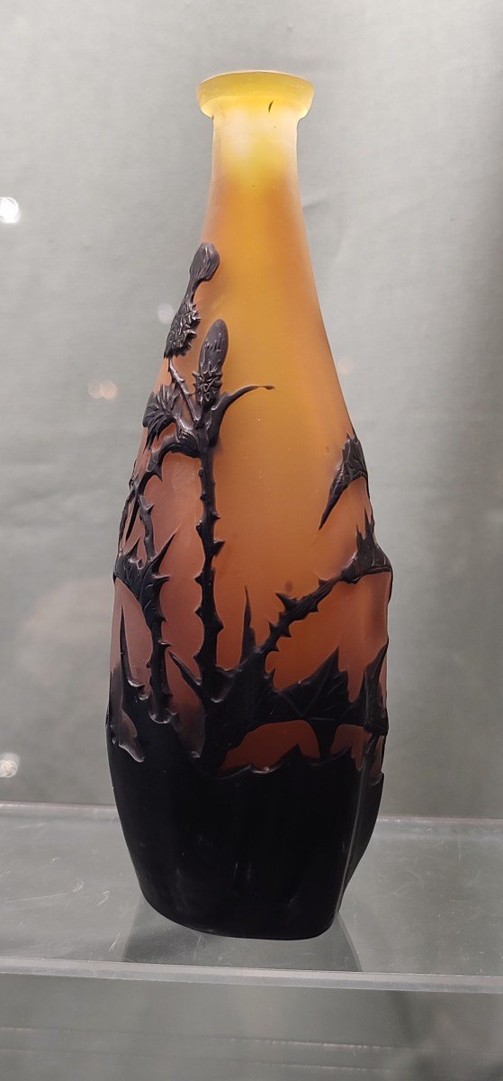 Galle Establishments (1904/1936) - Single-flower Vase Decorated With Black Thistles On An Orange Background.-photo-1