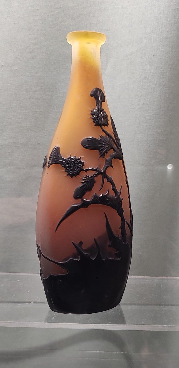 Galle Establishments (1904/1936) - Single-flower Vase Decorated With Black Thistles On An Orange Background.-photo-4