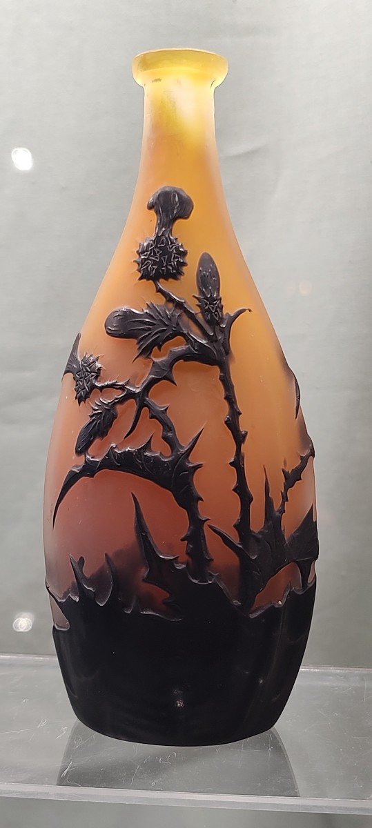 Galle Establishments (1904/1936) - Single-flower Vase Decorated With Black Thistles On An Orange Background.