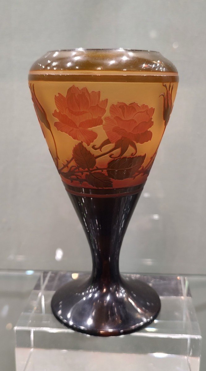 D’argental (paul Nicolas) 1875/1952 - Vase Conique à Décor De Roses Et De Boutons.-photo-3